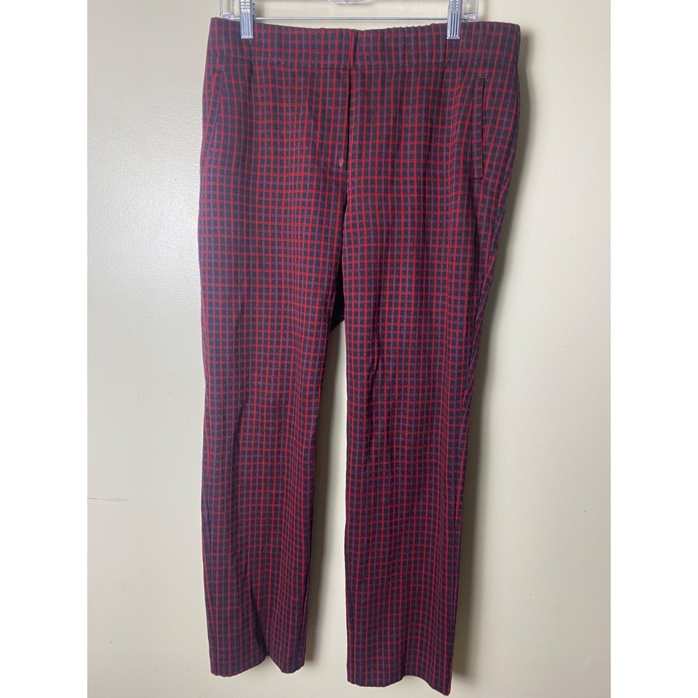 J. Jill Ponte Slim Leg Pants Womens M Red Black Plaid Casual